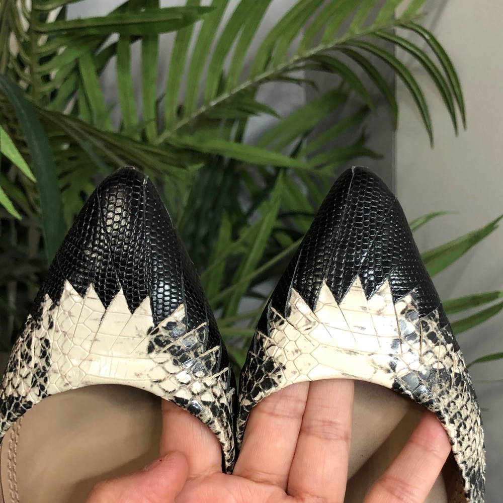 Tory Burch Black & Natural Snake-Print Pointed D'Orsay Flats - Picture 7 of 11